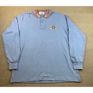 Vintage Missoni Sport Men's M Light Blue‎ Multi-Color Collar Embroidered Polo